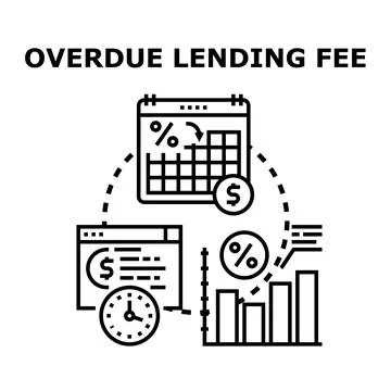 Overdue lending fee concept with financial calculations Illustrazione stock