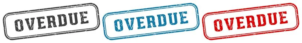 Overdue stamp. overdue rectangular stamp set isolated on white background Stock Illustration