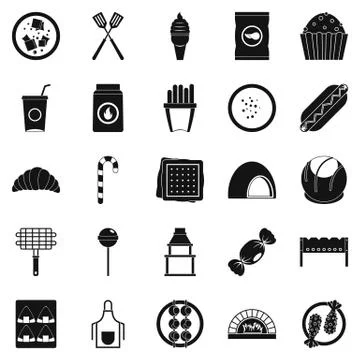 Overeating icons set, simple style Stock Illustration