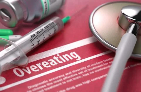 Overeating - Printed Diagnosis on Red Background Stock Illustration