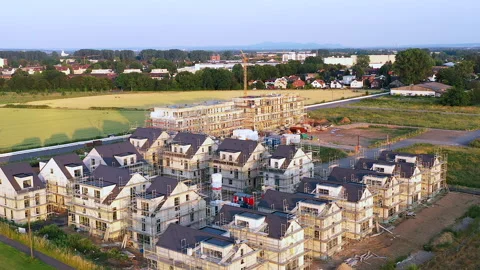 Overflight of a Building Site with Several Detached Houses in Construction. Stock Footage 274429606