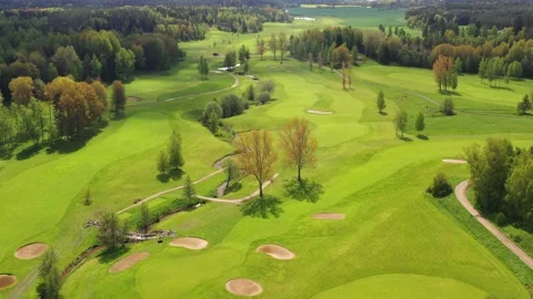 Overflight of a golf course in Sweden with drones Stock Footage 161109371
