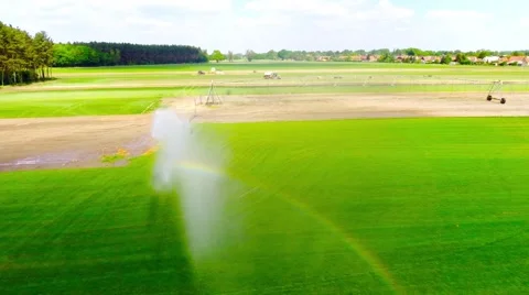 Overflight irrigation field rainbow Stock Footage 50294949