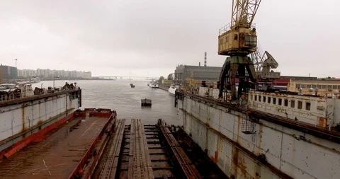 Overflight over dock for ship repair and port industry 動画素材 86738501