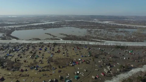 Overflow of the river aerial survey Video stock 71844099