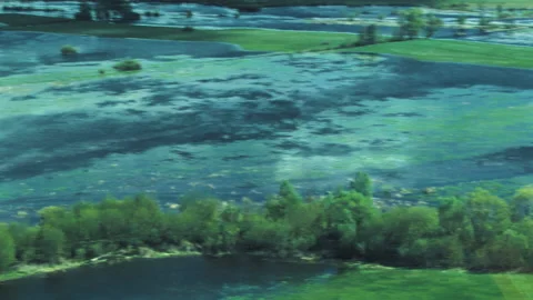 Overflow of the river, into the fields, flood. Desna river 스톡 동영상 154657401