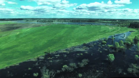 Overflow of the river, into the fields, flood. Desna river Stock-Footage 154658400