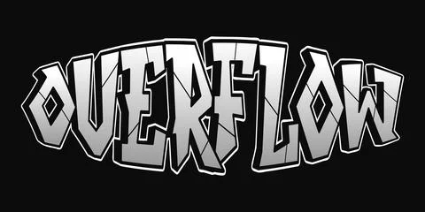 Overflow - single word, letters graffiti style. Vector hand drawn logo. Fun.. Stock Illustration