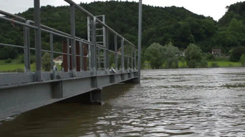 Overflowing danube river crane Stock Footage 24844059