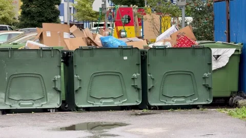 Overflowing-dumpsters-cardboard-waste Stock Footage 342518322