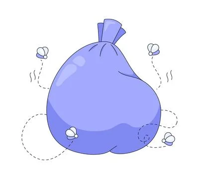 Overflowing garbage bag attracting flies 2D cartoon clip art Stock Illustration