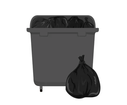 Overflowing garbage bin and garbage bag representing overflowing waste Stock Illustration