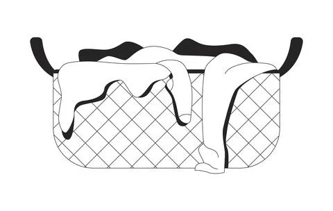 Overflowing laundry basket 2D line object Stock Illustration