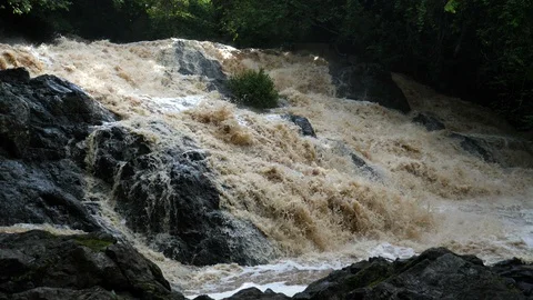 Overflowing river wild waters real time Stock Footage 91837630