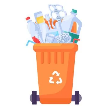 Overflowing Transportable Plastic Waste Container Stock Illustration