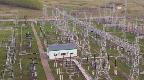 Overfly powerful power substation Stock Footage 56585537