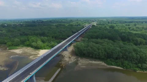 Overflying built a bridge over the river //AERIAL FOOTAGE// Stock Footage 61728867