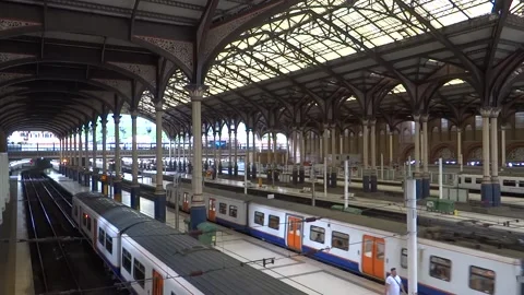 The Overground train is getting off from Liverpool train station, London, UK Stock Footage 130601738