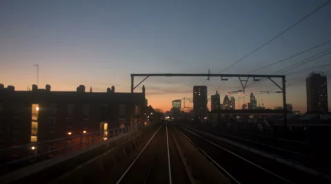 Overground train runs through central London, UK at night Video stock 45510609