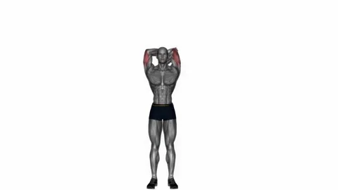 Overhand tricep stretching single arm exercise fitness workout animation male Vidéo 227560586