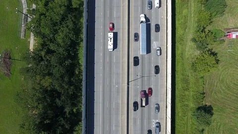 Overhead abstract interstate traffic drone aerial Stock Footage 96350567