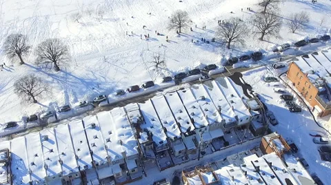 Overhead aerial Baltimore City Snow Covered Streets Video stock 59704452
