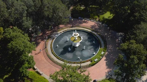 Overhead Aerial Drone, Forsyth Park Fountain, Savannah Georgia Stock Footage 119021753
