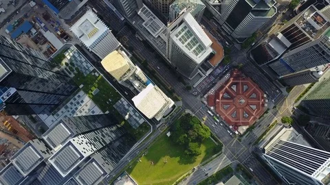 Overhead aerial drone shot of grid structure and corporate offices Singapore Stock Footage