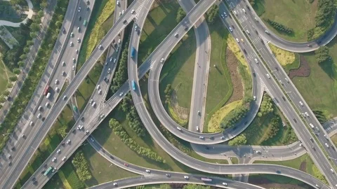 Overhead aerial shot of major junction in Zhengzhou city, China Stock Footage