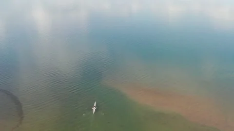Overhead Aerial Shot of Man Rowing on Cayuga Lake, Upstate New York Stock-Footage 140626193