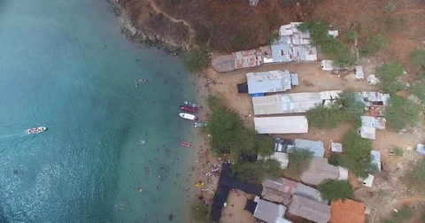Overhead aerial shot tracking down the length of Playa Grande in Colombia Stock-Footage 72438089