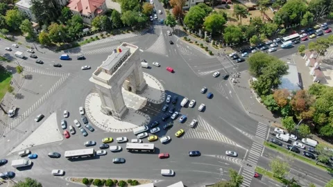 Overhead aerial video of Arc de Triomphe in Bucharest from above, arc de Stock Footage 187482700