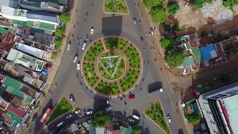 Overhead aerial view of the circular shaped road, located in Vietnam. Stock Footage 82456427