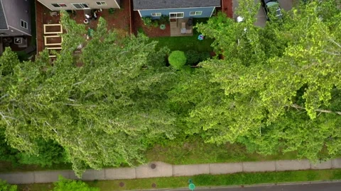 Overhead Aerial View Crossing Suburban House Roof and Yard Stock Footage