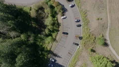 Overhead Aerial View of Forest Park Parking Lot and Hiking Trail Stock Footage 149650097