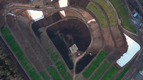 Overhead aerial view of  former garbage dump after recultivation Stockbeeldmateriaal 149327200