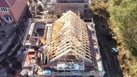 Overhead aerial view of new build houses Stock Footage 339614167
