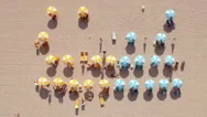 Overhead Aerial View Of Parasols At The Beach In The Summer, Miami, Florida, Usa Stock Footage