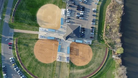 Overhead Aerial View of Recreational Fields Baseball Stock Footage 74862175