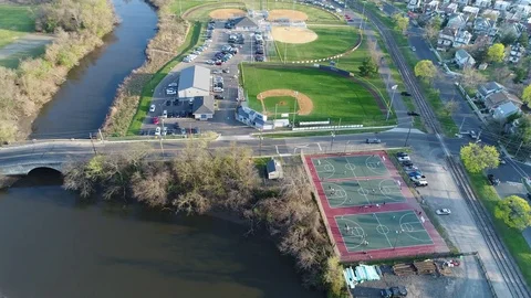 Overhead Aerial View of Recreational Fields Baseball Stock Footage 74862196