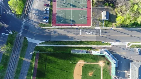 Overhead Aerial View of Recreational Fields Baseball Stock Footage 74862198