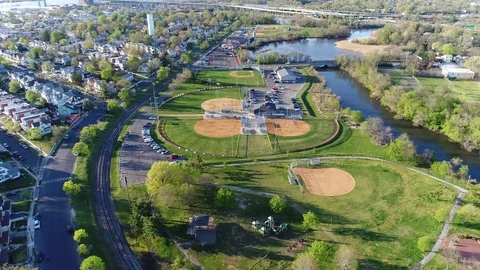 Overhead Aerial View of Recreational Fields Baseball Stock Footage 74862211