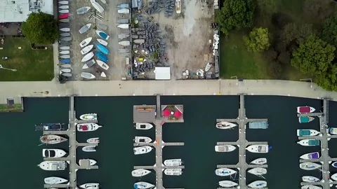 Overhead Aerial of Yachts and a Park Stock Footage