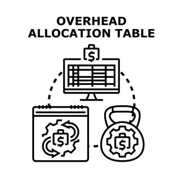 Overhead allocation table distributing financial costs Stock Illustration