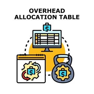 Overhead allocation table distributing financial costs Ilustración de archivo