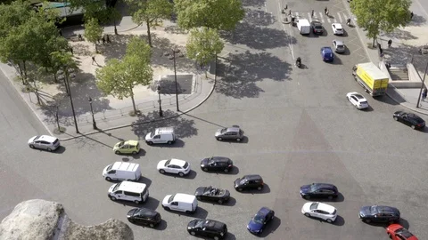 Overhead angle of cars traffic intersection on Champs-Elysees in Paris France Stock Footage 93929410
