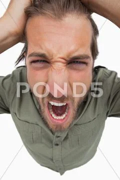 Overhead angle of shouting man Stock Photos
