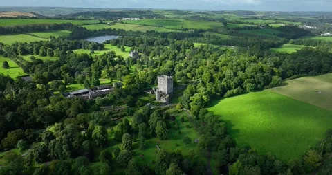 Overhead birds eye view Blarney castle. Cork Ireland 4k Stock Footage 250421328