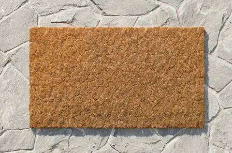 Overhead of blank doormat on the rock tile porch. Ilustração Stock