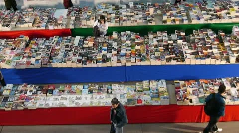 Overhead Book Market Stock Footage 10889055